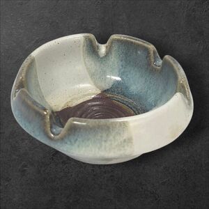Vintage Stoneware Ashtray Catchall Blue Brown Cream Pic-Tic USA Pottery Dish 5